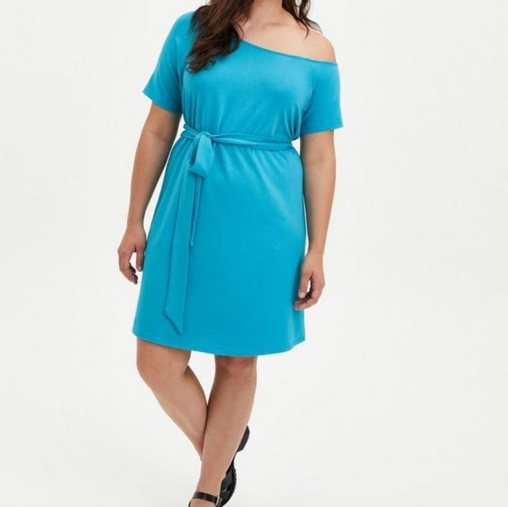Torrid Super Soft French Terry Teal Off Shoulder Dress Women's Plus Size 3X NWT